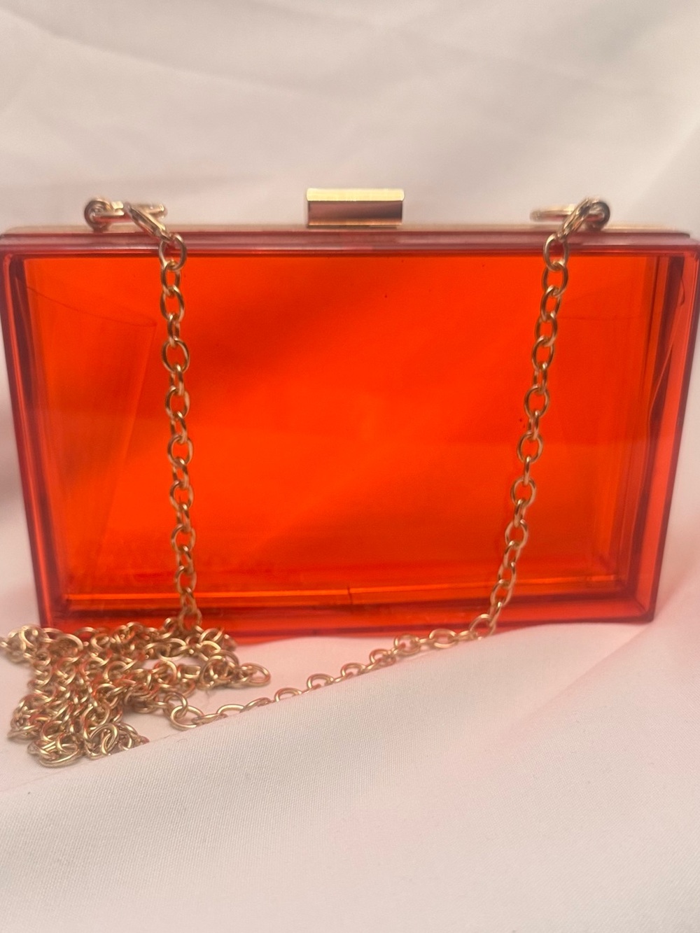 Orange Clear Acrylic Box Clutch with Gold Chain